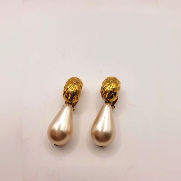 Rare CELINE Gold Plated And Pearl Celine Dangle Earrings